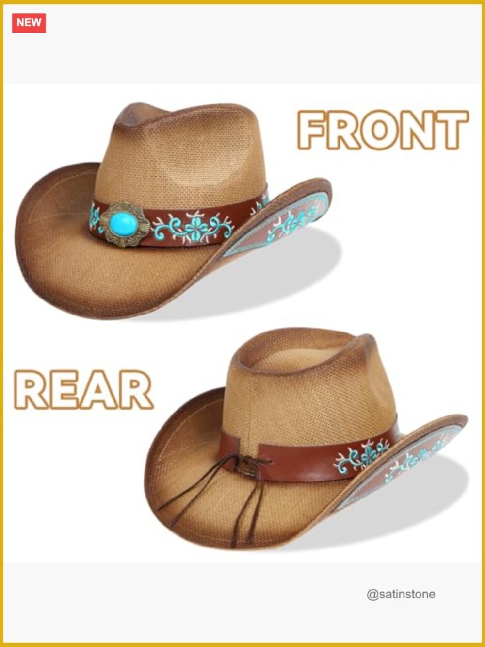 Straw Cowboy Hat with Shapeable Brim and Adjustable Fit - Picture 4 of 7